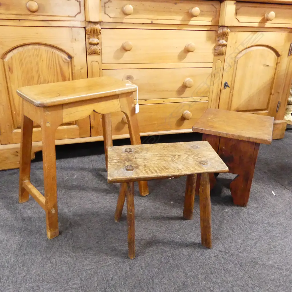 3 RUSTIC WOODEN STOOLS H.485mm Image 1++