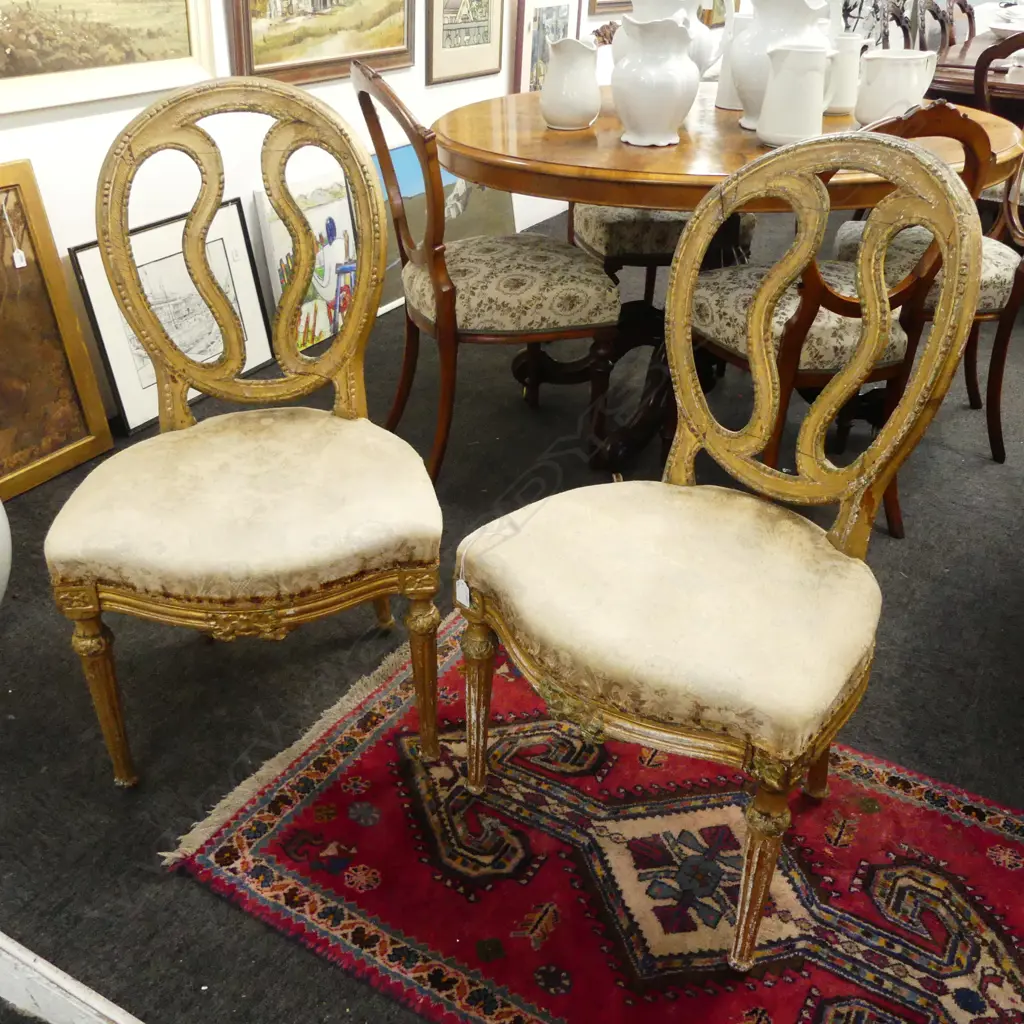 A pair of French late18th/early 19thC Louis XVI gilt salon chairs, Image 1++