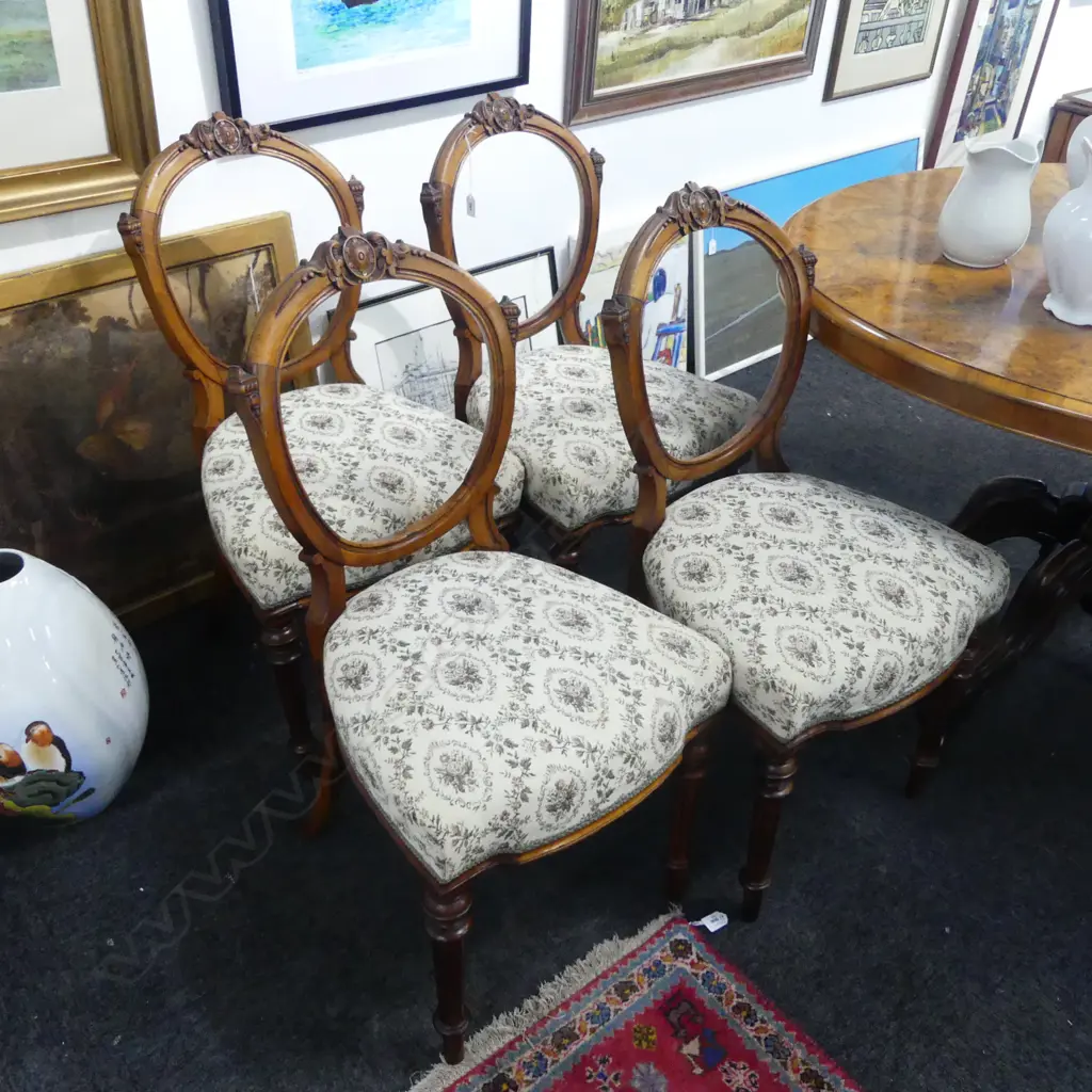 4 WALNUT BALOON BACK DINING CHAIRS Image 1++
