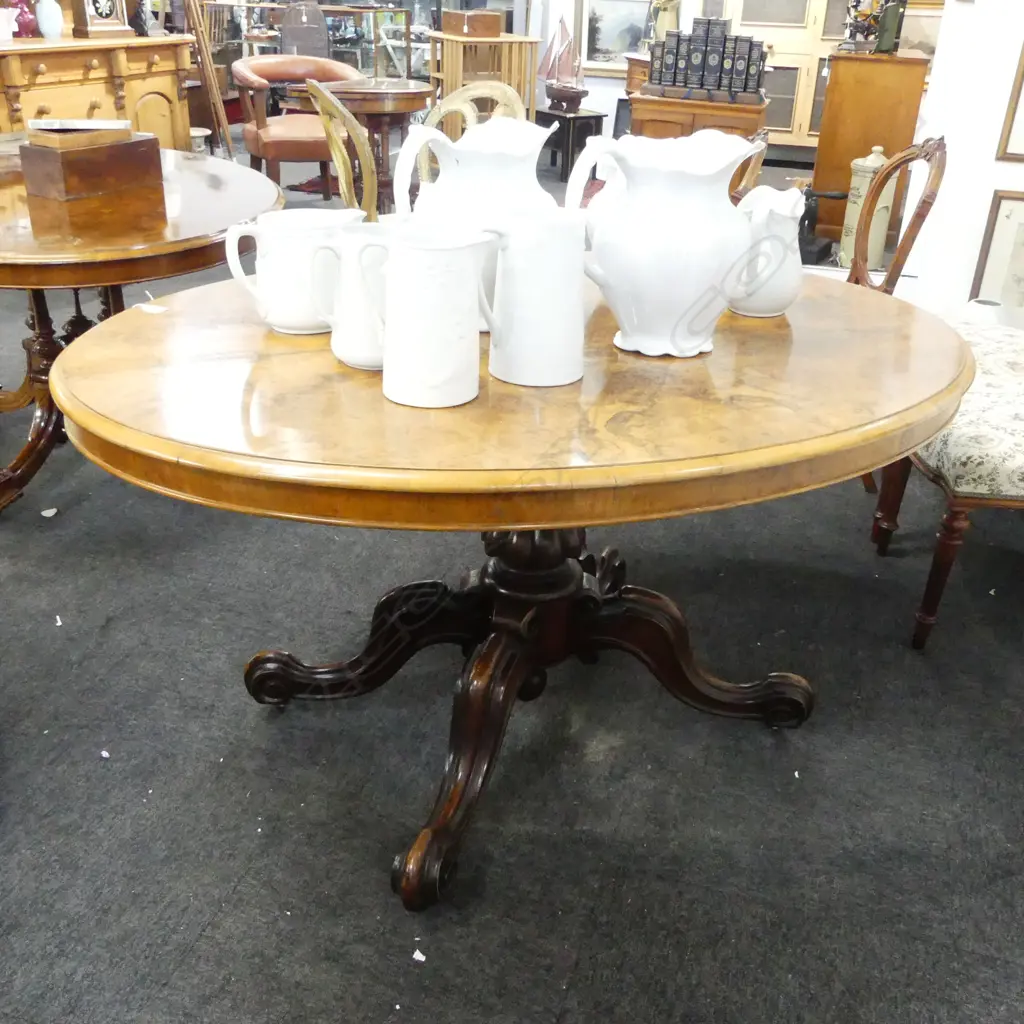 VICTORIAN BURR WALNUT VANEER LOO TABLE W.1350mm Image 1++