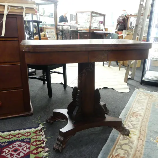 ANTIQUE MAHOGANY PEDESTAL CARD TABLE 910x455x760mm