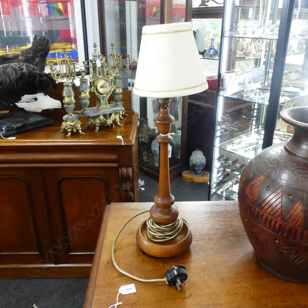 TABLE LAMP, TURNED WOODEN BASE H.540mm Image 1++