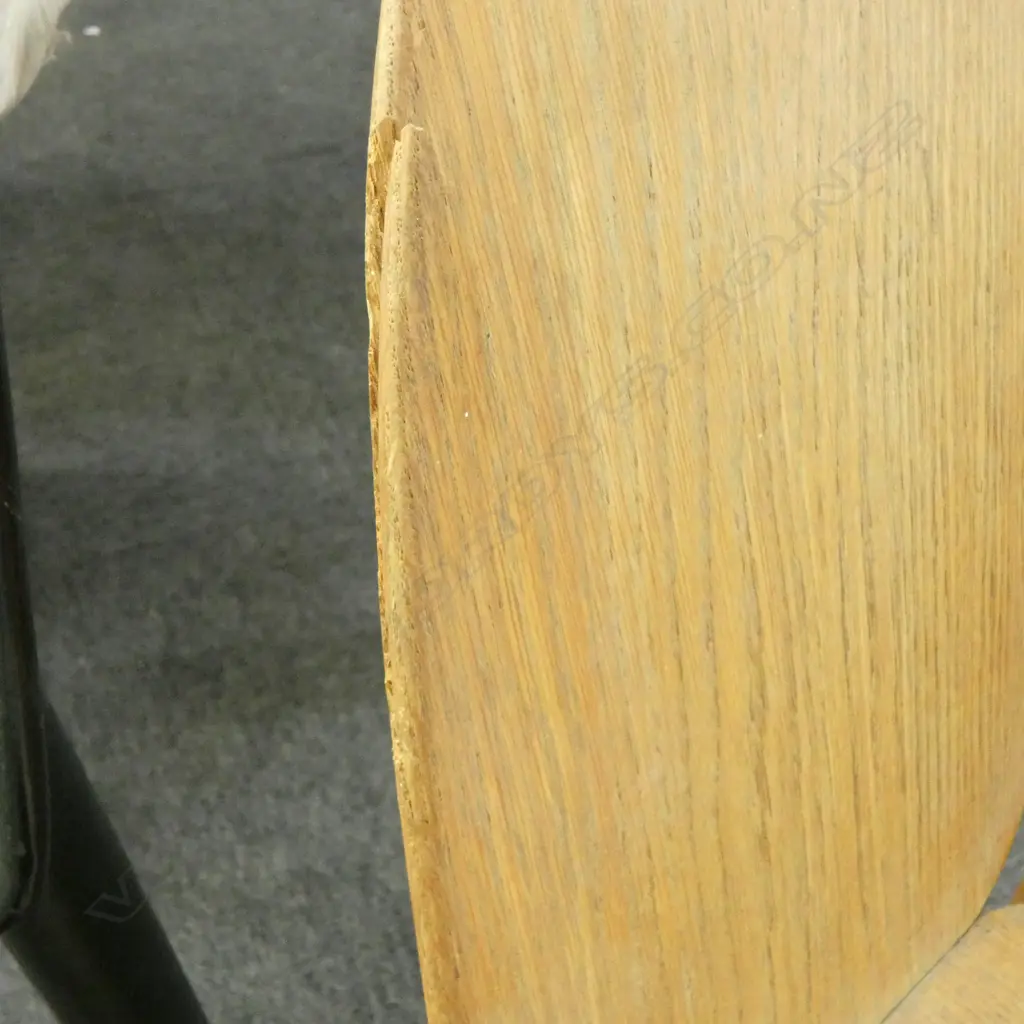 2 MC3 CHAIRS; *REPAIR NEEDED TO RIGHT SIDE OF NATURAL COLOURED CHAIR (see addit. photos)+ split in black chair. Image 1++