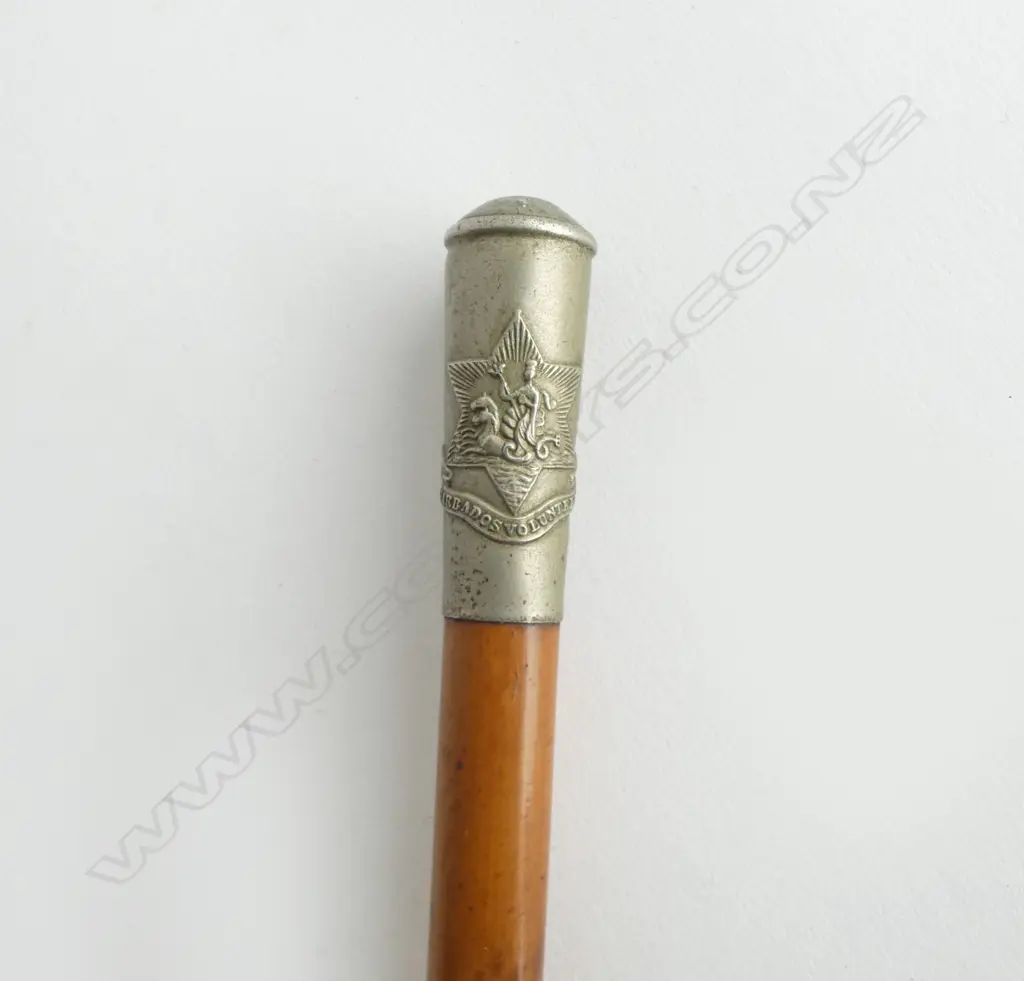 PEWTER TIPPED 'BARBADOS VOLUNTEERS' SWAGGER STICK L.690mm Image 1++