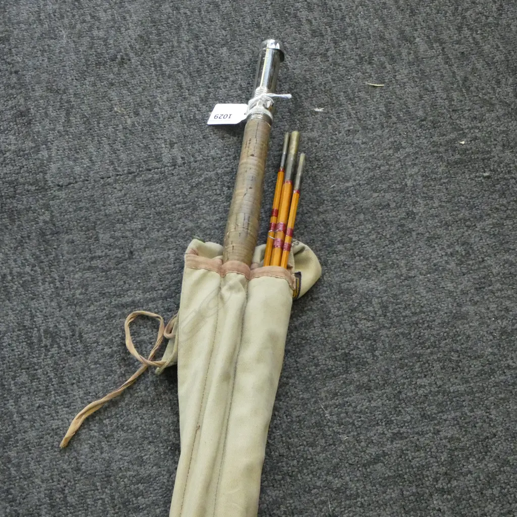 VINTAGE BAGED GOLDEN 3PC FLY SPLIT CANE FRESH WATER FISHING ROD 2TIPS L3M Image 1++
