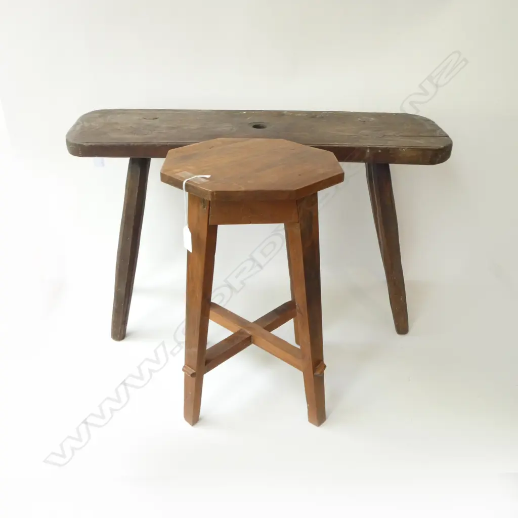 2 WOODEN STOOLS; OCTAGONAL H.420mm, RUSTIC W.720mm Image 1++