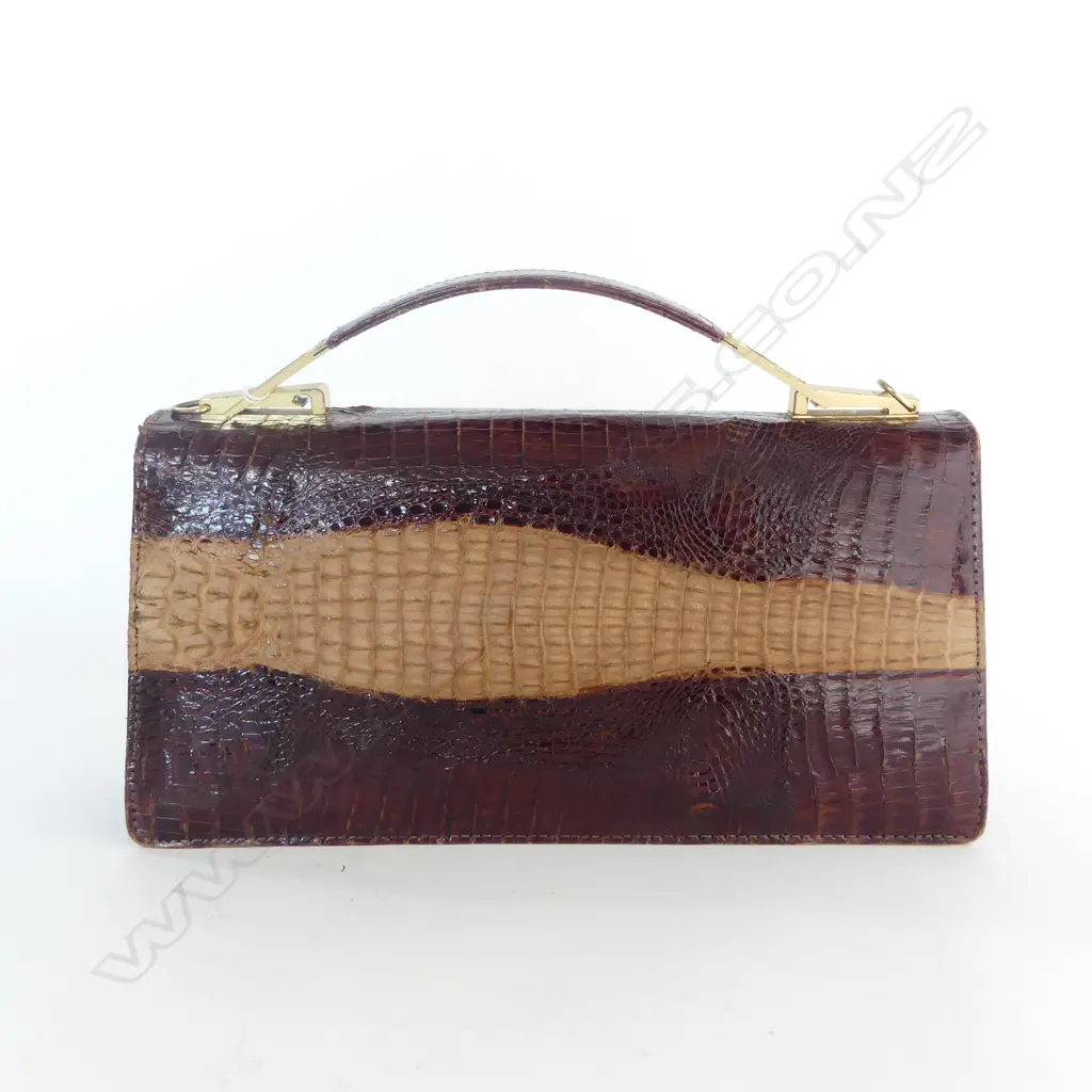 VINTAGE CROCODILE SKIN & LEATHER HANDBAG W.295mm Image 1++