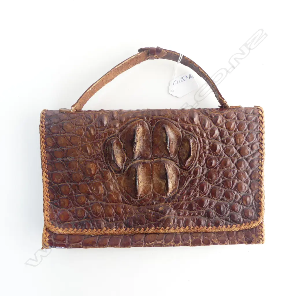 VINTAGE CROCODILE SKIN & LEATHER HANDBAG W.265mm Image 1++
