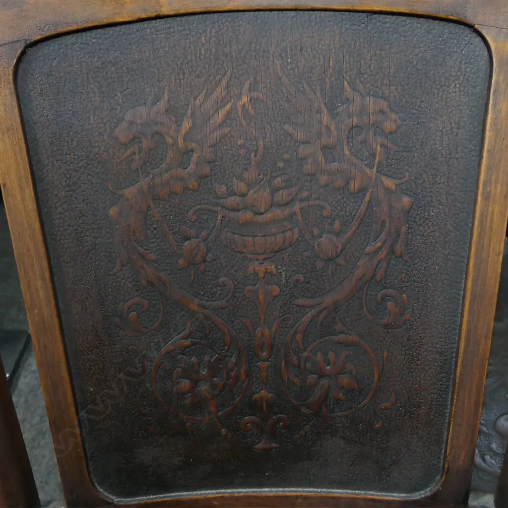 12 BENTWOOD DINING CHAIRS w. PRESSED PANEL DESIGNS (INCL. 2 CARVERS) Image 1++