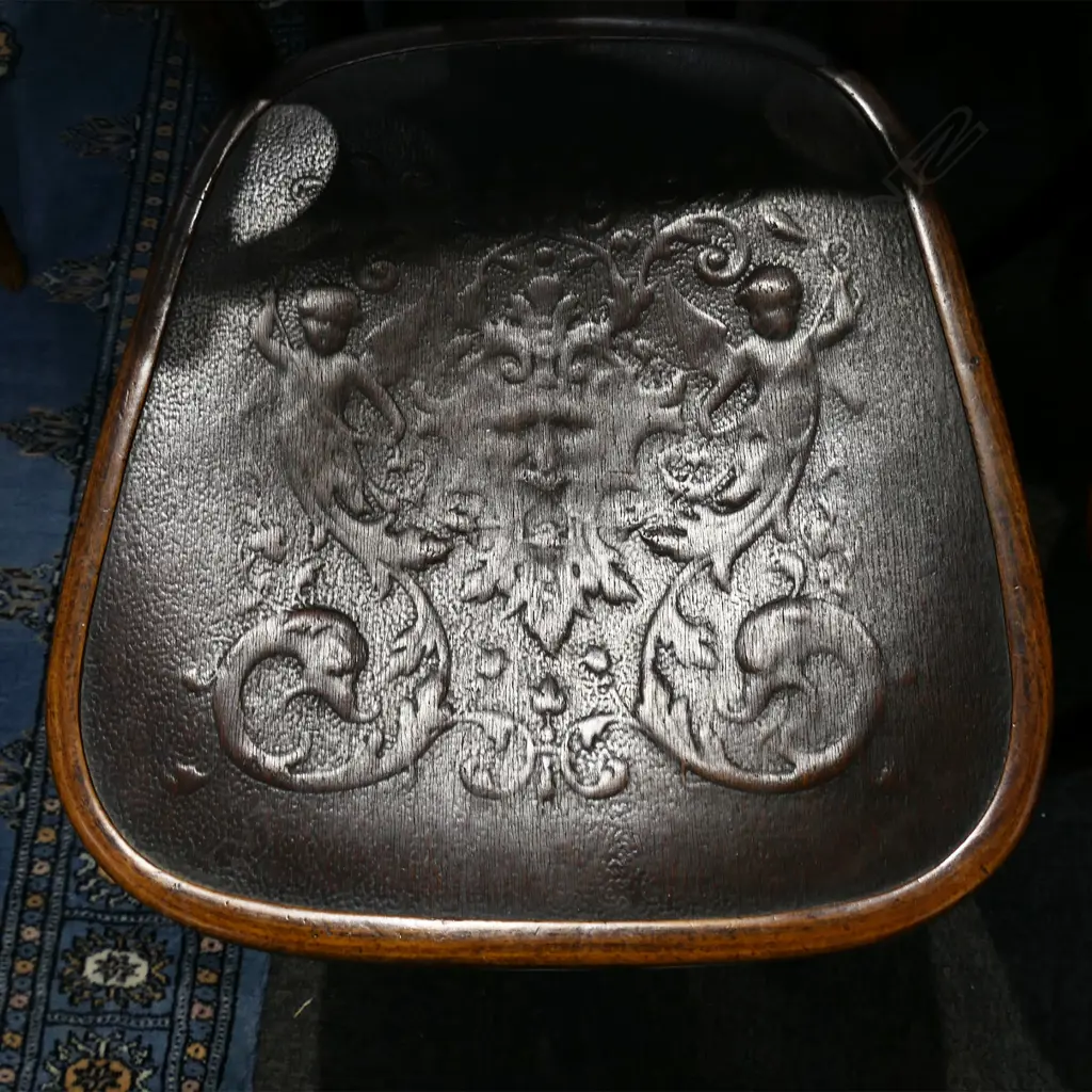 12 BENTWOOD DINING CHAIRS w. PRESSED PANEL DESIGNS (INCL. 2 CARVERS) Image 1++