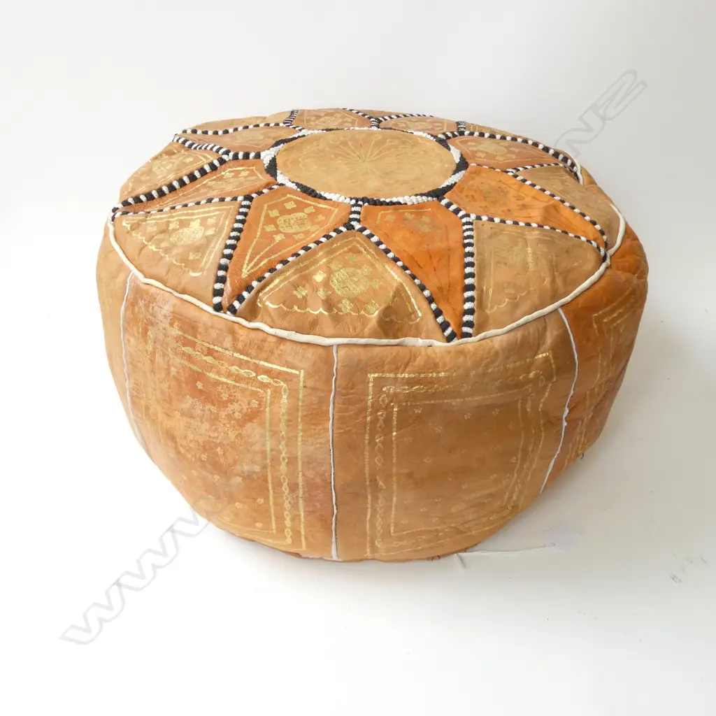 ETHNIC LEATHER OTTOMAN POUF 500mm dia Image 1++