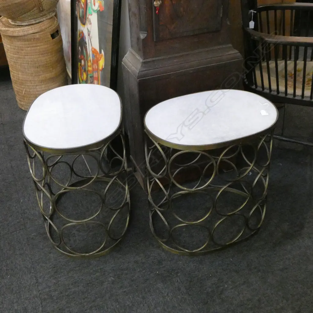 PAIR OF SMALL SIDE TABLES MARBLE TOP 500mm x 360mm x 530mm Image 1++