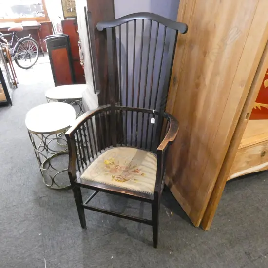 COMB BACK WINDSOR CHAIR, NEEDLEWORK SEAT