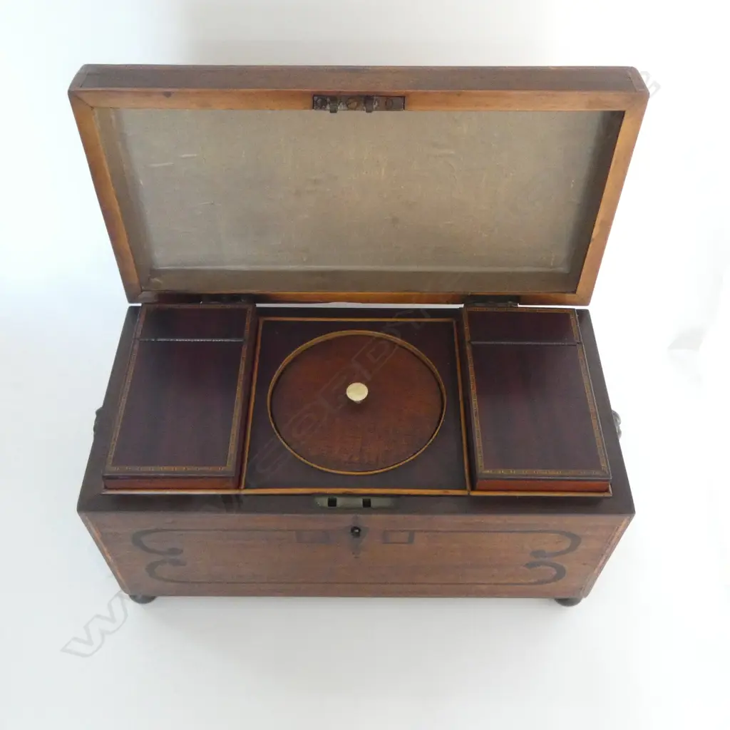 ANTIQUE MAHOGANY TEA CADDY W.350mm Image 1++