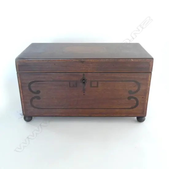 ANTIQUE MAHOGANY TEA CADDY W.350mm