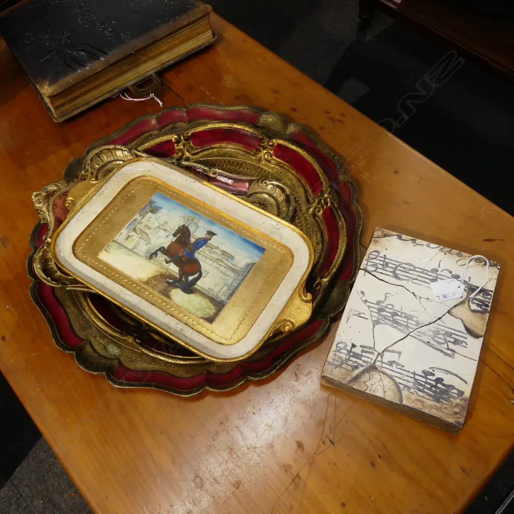 4 ITALIAN FLORENTINE TRAYS 450mm dia + SID DICKENS TILE Image 1++