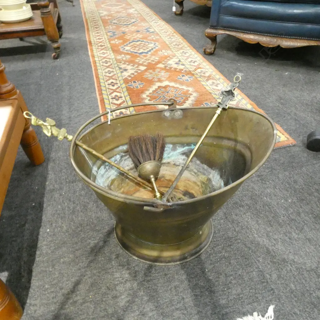 BRASS COAL BUCKET H.325mm + 3 TOOLS Image 1++