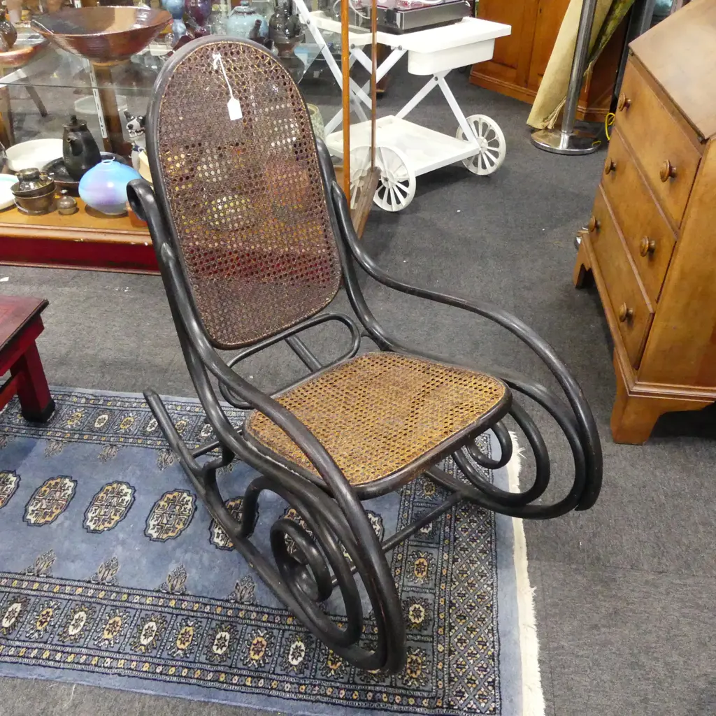 ANTIQUE CANED BENTWOOD ROCKING CHAIR Image 1++