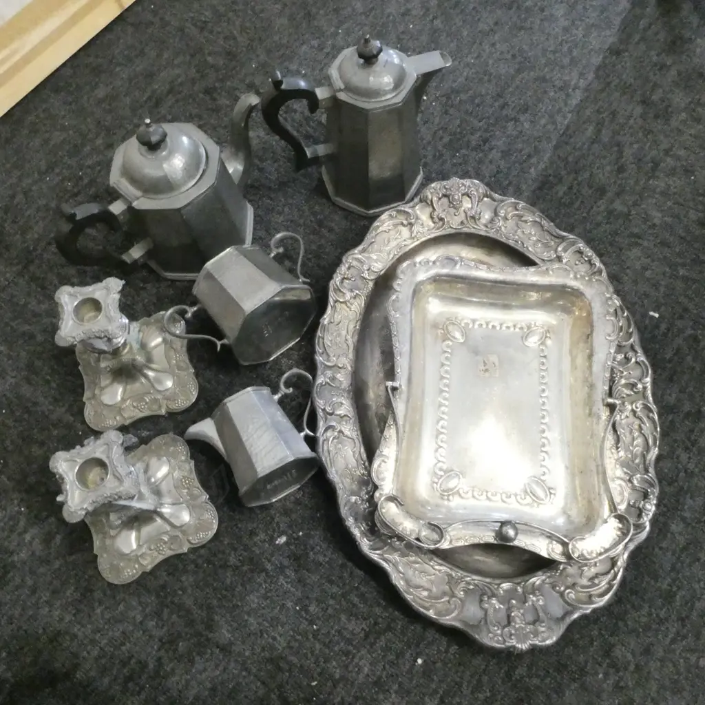 4 PCES EP + 4 PCE PEWTER TEA / COFFEE SET Image 1++