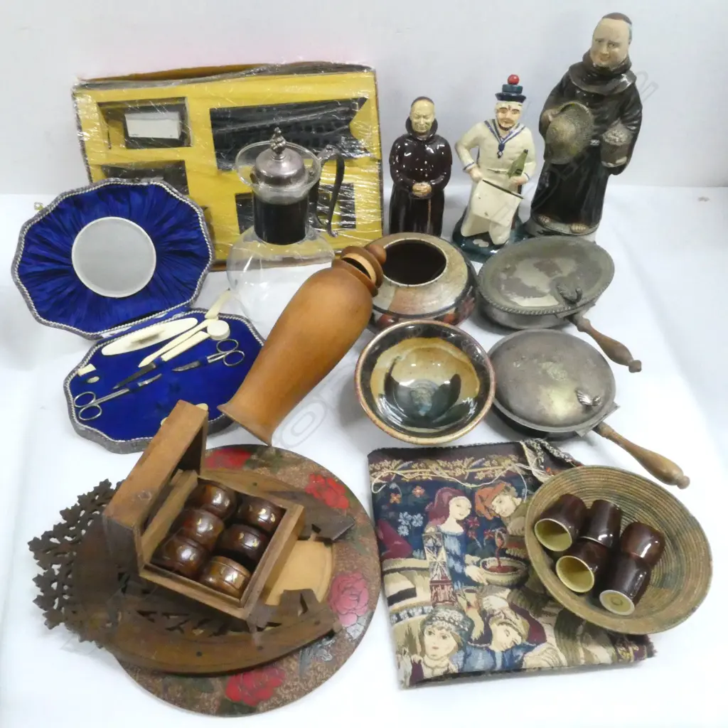 FIGURAL DECANTERS MONKS ETC, EP CRUMB DISHES, CERAMICS ETC Image 1++