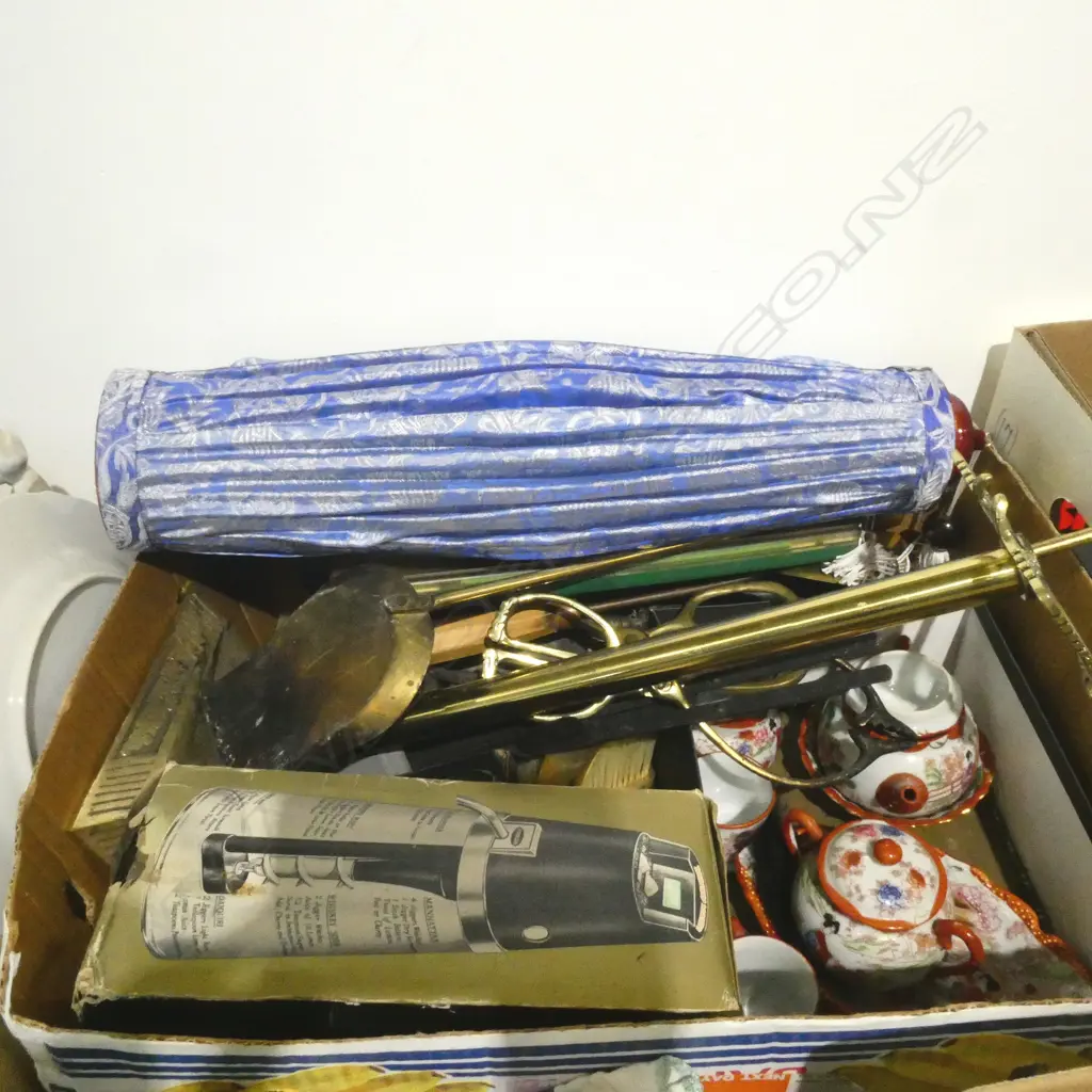 ASST. ITEMS; FIRE TOOLS, ORIENTAL TEA SET & LANTERN ETC Image 1++