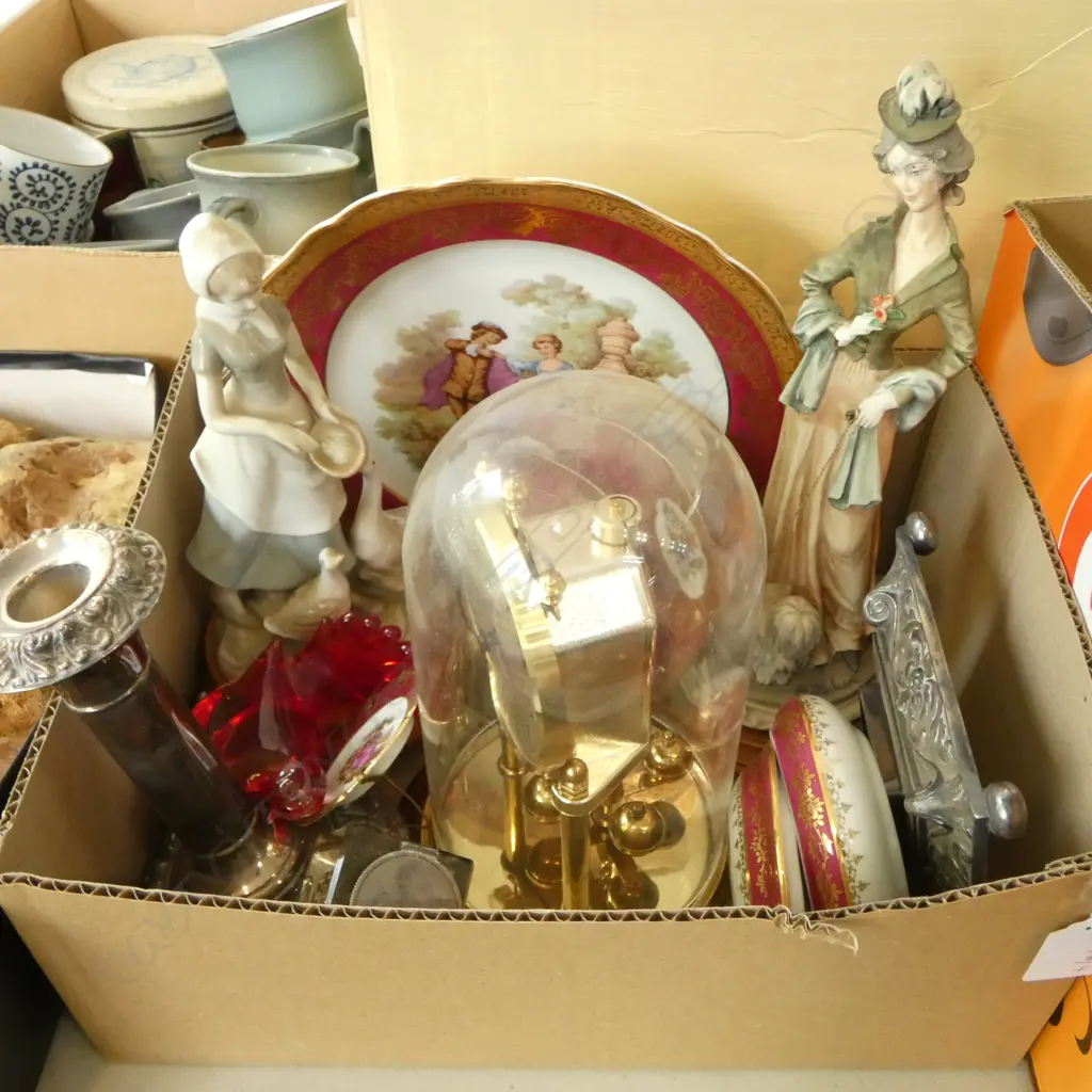DOME CLOCK, 2 FIGURINES, EP, LIMOGES ETC Image 1++