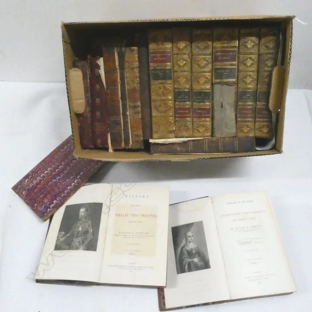 15 ANTIQUE BOOKS; PRESCOTTS WORKS ETC Image 1++