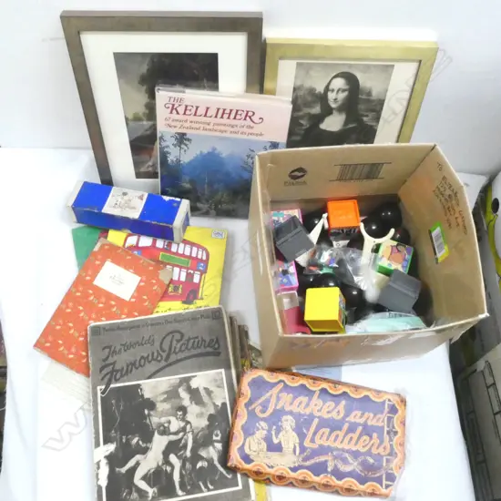 ASST. VINTAGE CHILDRENS GAMES, ART BOOKS & PRINTS ETC