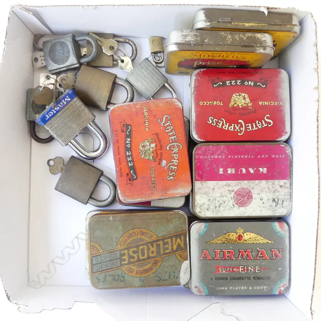 ASST. VINTAGE TINS & LOCKS etc Image 1++