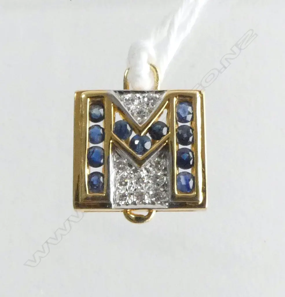 18ct YELLOW GOLD DIAMOND & SAPPHIRE 'M' NECKLACE FITTING 3.53gms Image 1++