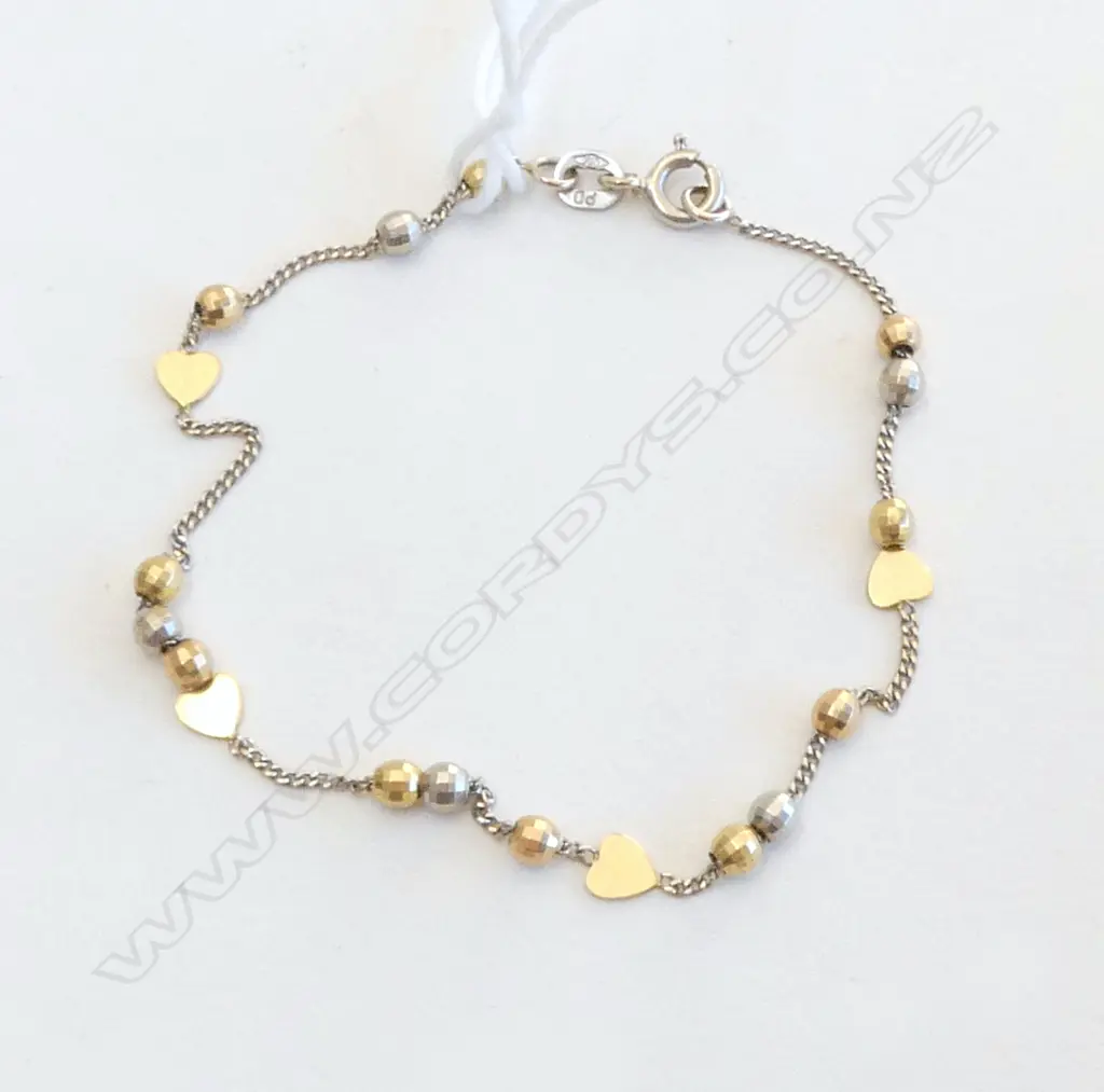 18ct GOLD BRACELET w BALLS & HEARTS, 165mm (sml) Image 1++