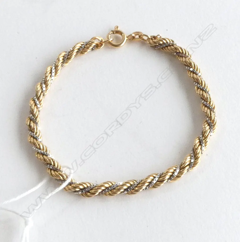 9ct yellow & white gold ROPE TWIST BRACELET 5.82gms Image 1++