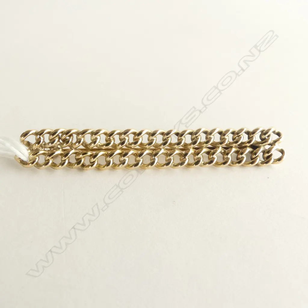 15ct YELLOW CURB LINK CHAIN DBLE ROW BAR BROOCH 8.9gms Image 1++