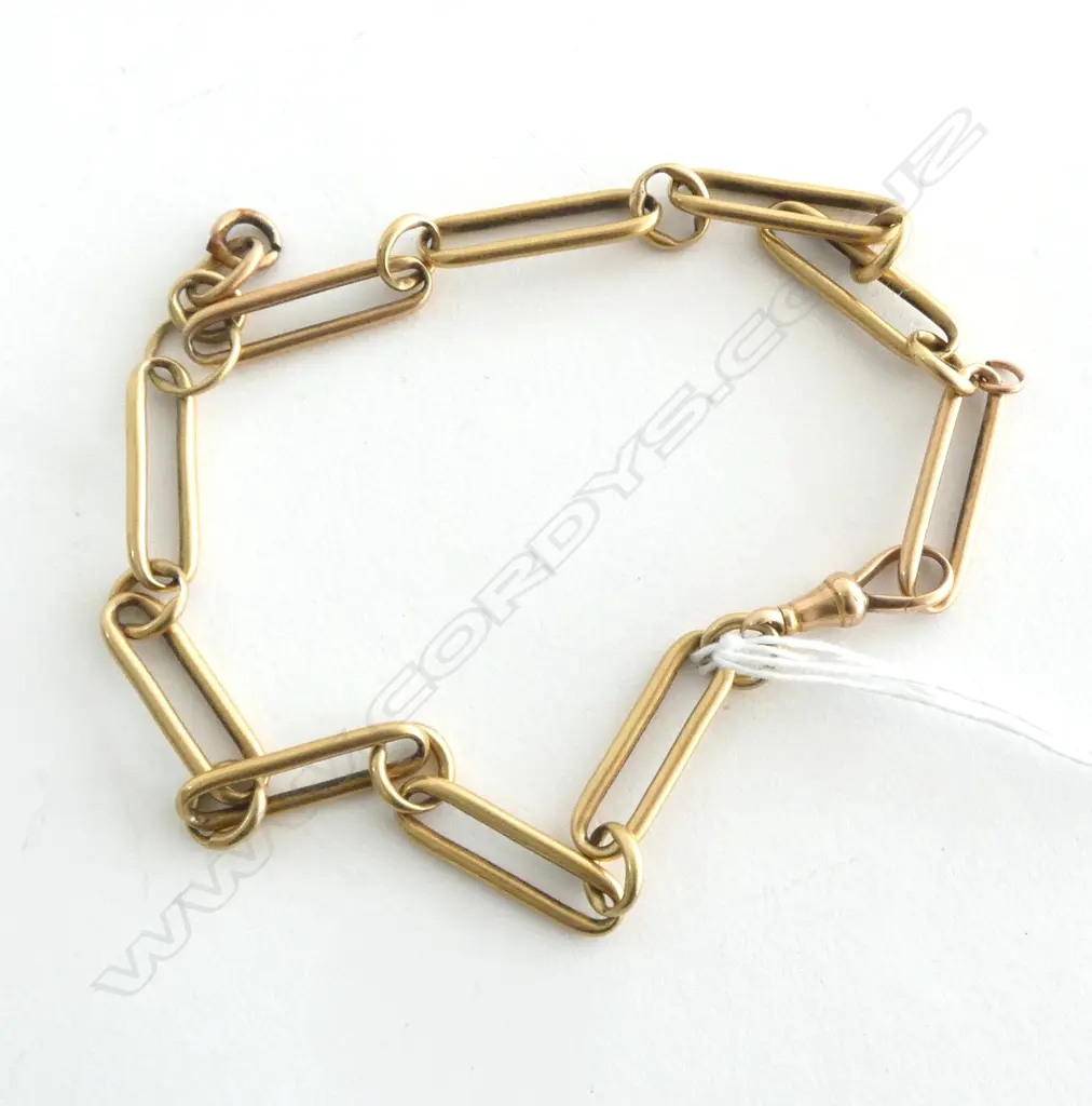 18ct GOLD FOB CHAIN heavy rail links. 1 clasp no T-bar. L.320mm. 47.6gms Image 1++
