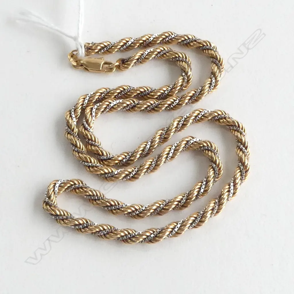 9ct yellow & white gold ROPE TWIST NECKCHAIN L.430mm 15gms Image 1++