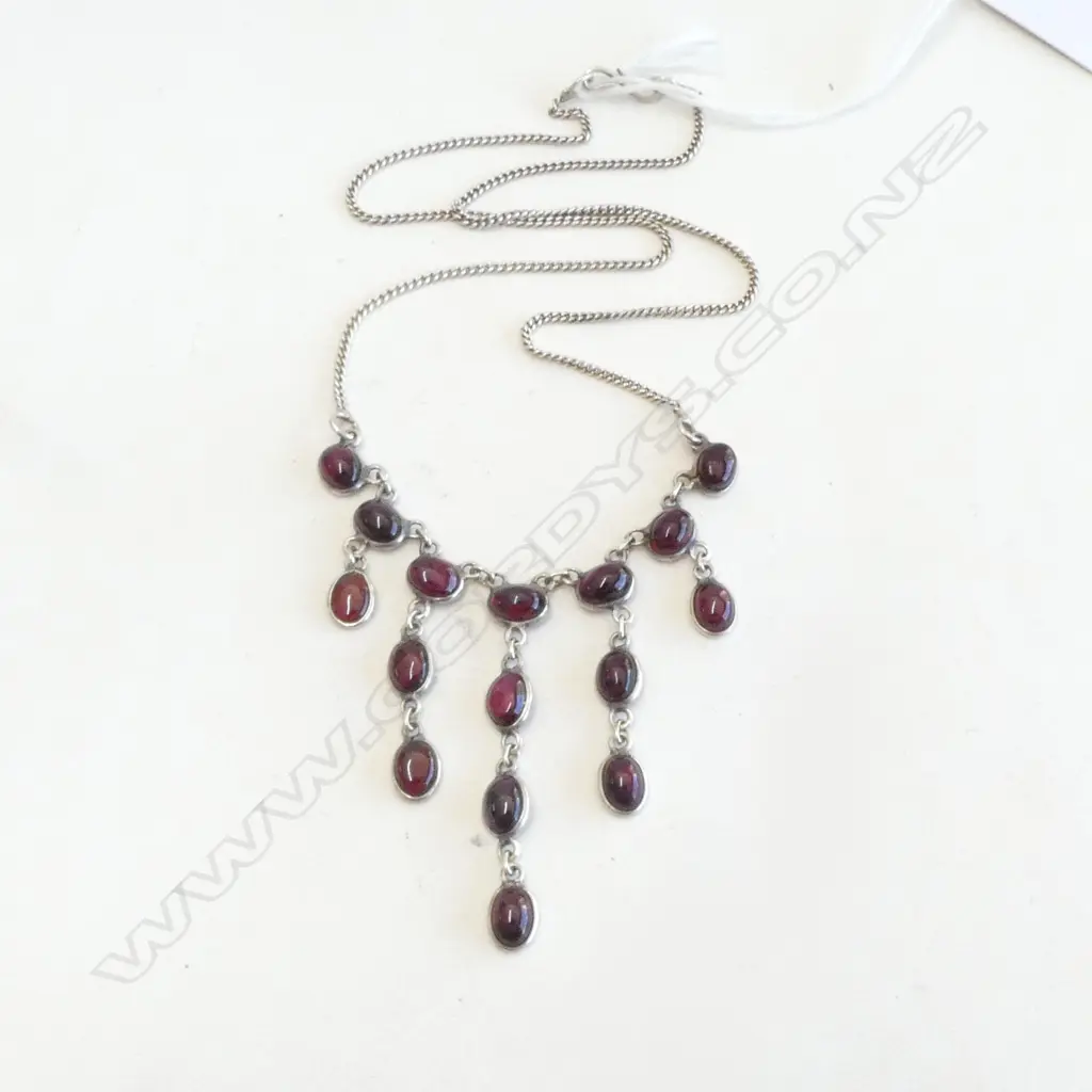 SILVER & GARNET NECKLACE, L.400mm (chain length) Image 1++