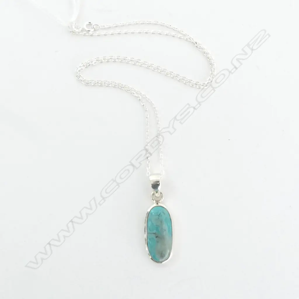 SILVER SET TURQOISE PENDANT (L.25mm) on SILVER CHAIN, L440mm Image 1++