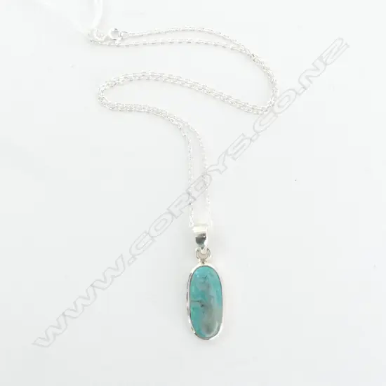 SILVER SET TURQOISE PENDANT (L.25mm) on SILVER CHAIN, L440mm