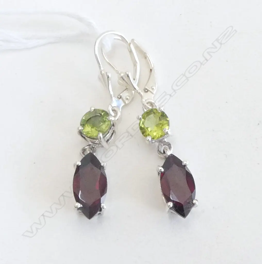PR SILVER GARNET & PERIDOT DROP EARRINGS  Image 1++