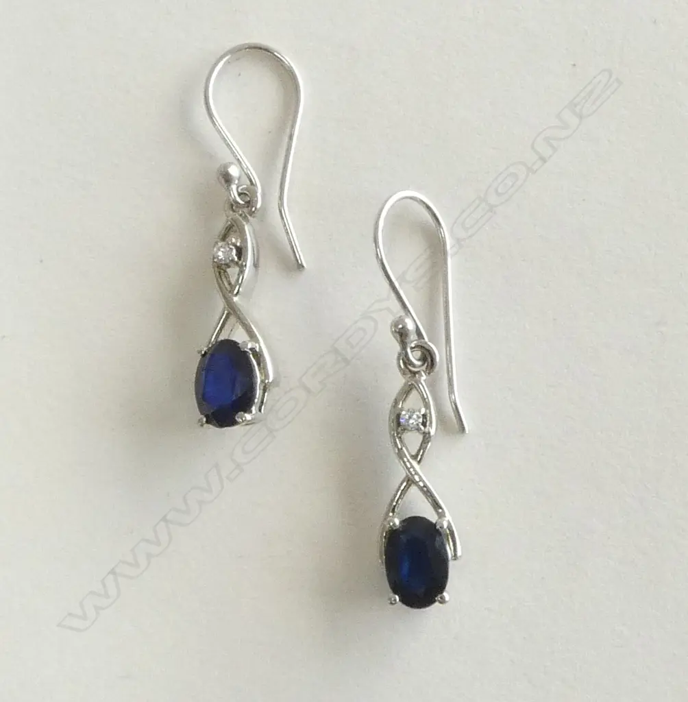 PAIR SILVER AND SAPPHIRE EARRINGS Image 1++