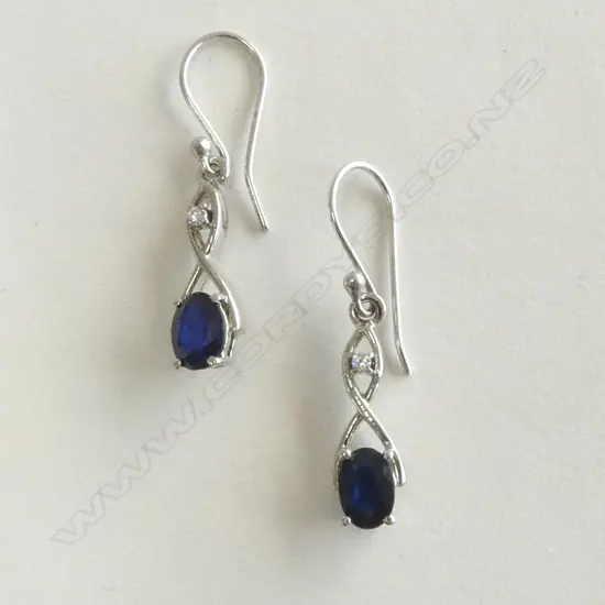 PAIR SILVER AND SAPPHIRE EARRINGS