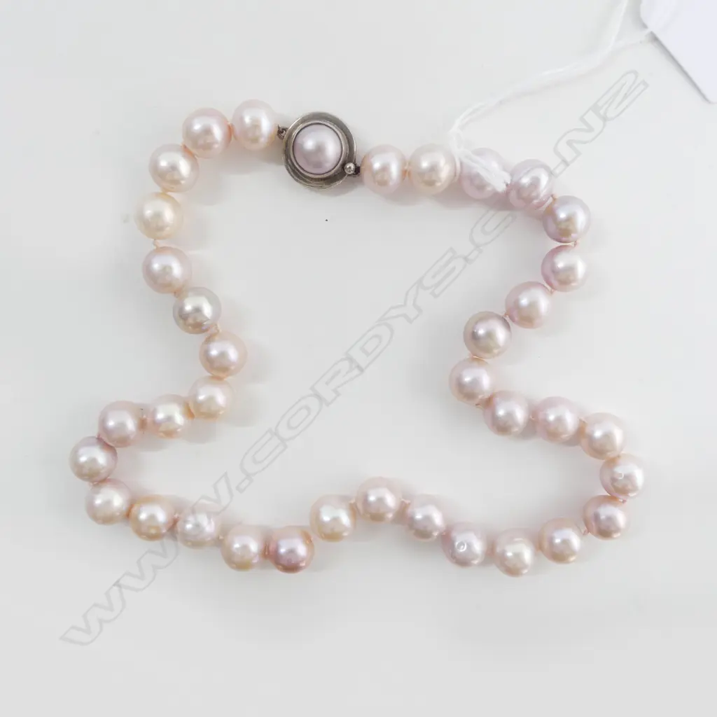 PINK FRESH WATER PEARL NECKLACE w. STG CLASP L.500mm Image 1++