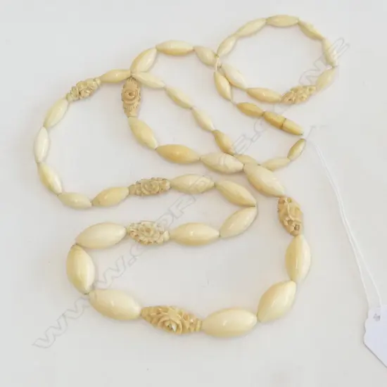 ANTIQUE LONG CARVED IVORY NECKLACE graduated beads L.840mm 