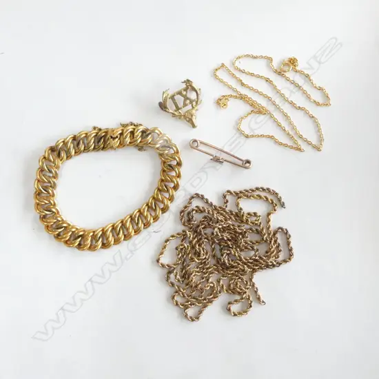 9ct PLATED METAL FILLED BRACELET & various scrap metal