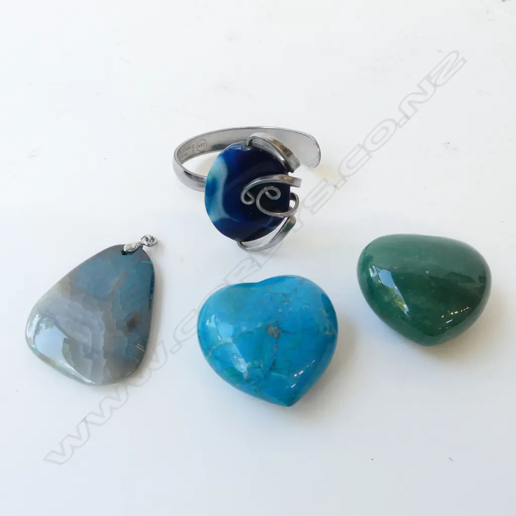 4 PCS QUARTZ INCLDS 2 HEART SHAPED, PENDANT & CUFF BRACELET Image 1++
