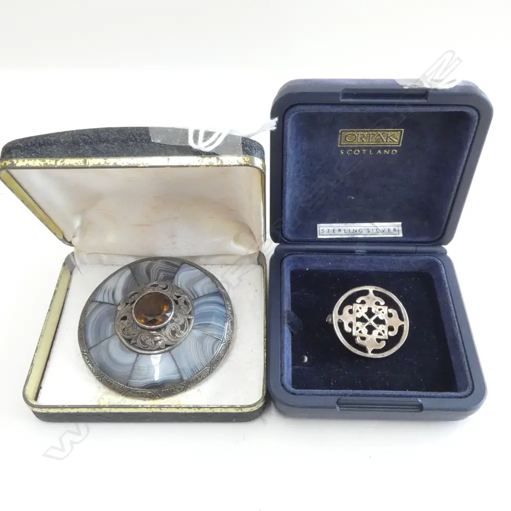 TWO SCOTISH BROOCHES, SILVER, AGATE & ORANGE STONE (CITRINE?) Image 1++