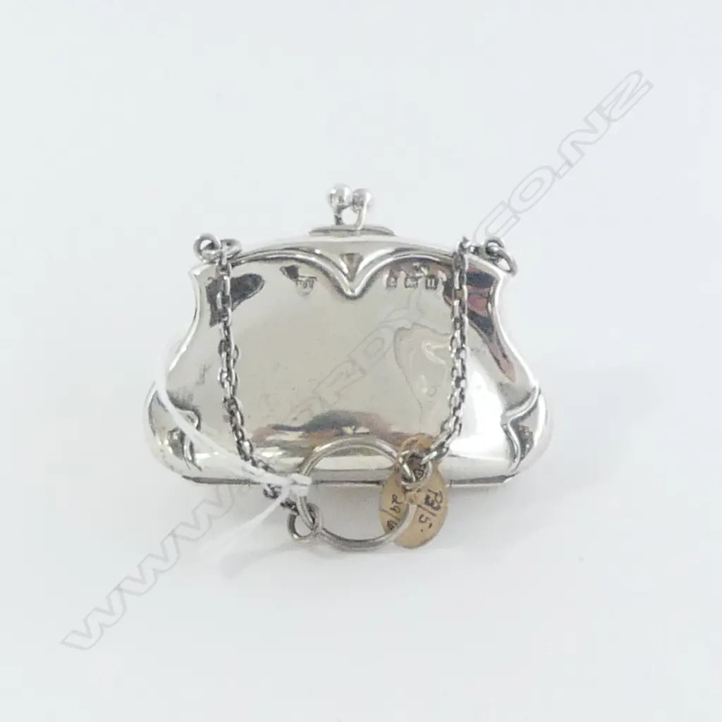 Birmingham 1919 SILVER STYLISH PURSE leather fitted + chain handle 37gms Image 1++
