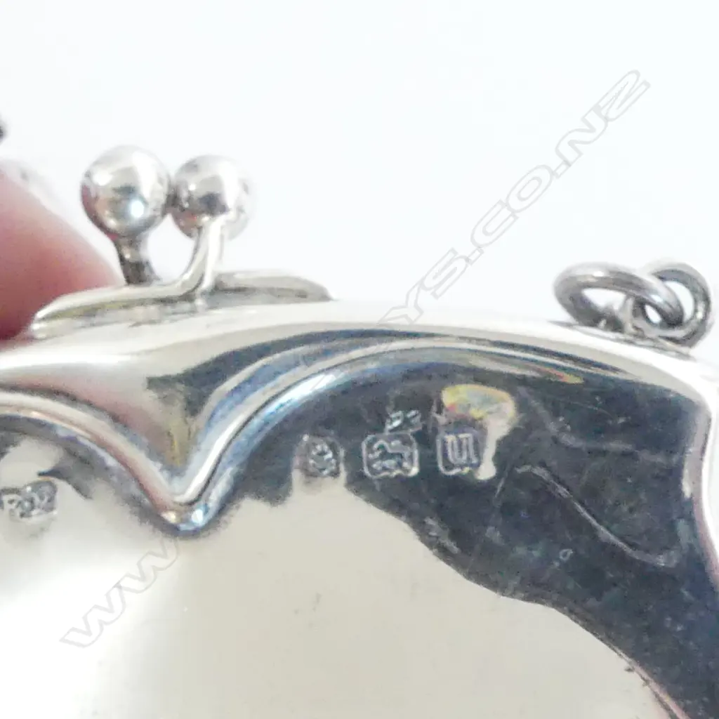 Birmingham 1919 SILVER STYLISH PURSE leather fitted + chain handle 37gms Image 1++