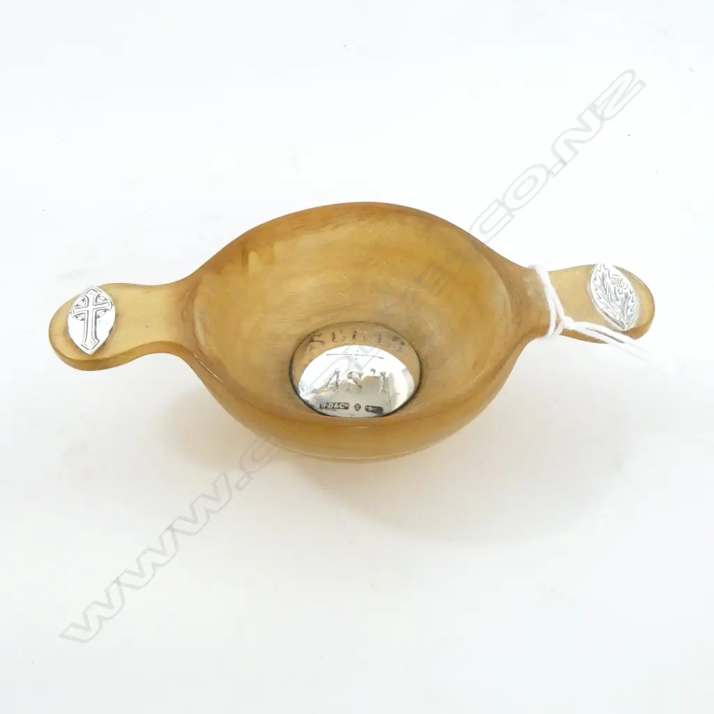 SCOTTISH SILVER & HORN QUAICH (loving cup) William Dunningham & Co Edinburgh 1904-5 Image 1++