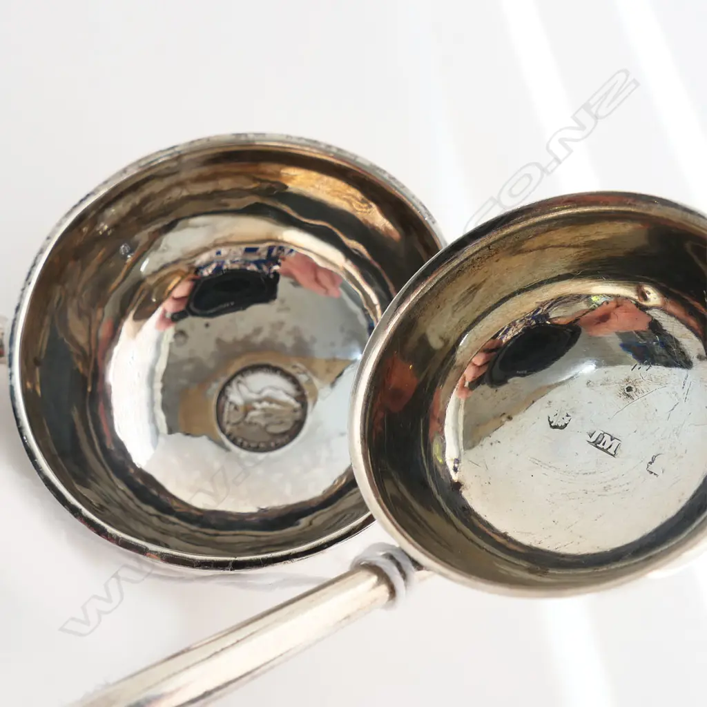 2 SILVER TODDY LADLES; GEORGE III & IV, 1 TWISTED WHALE BALEEN HANDLE, L.330 & 220mm Image 1++